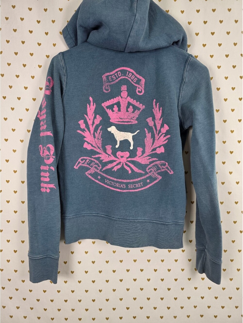 Victorias Secret Pink Vintage Royal Full zip Crest Y2k Hoodie Jacket Small